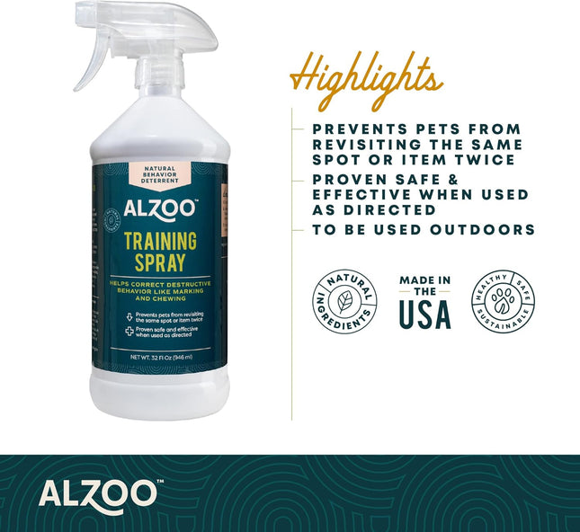 ALZOO Outdoor Training Spray for Dogs, Helps Correct Destructive Behavior Like Marking & Chewing On Outdoor Areas, 100% Plant-Based Active Ingredients, 32 Fl. Oz. Spray Bottle