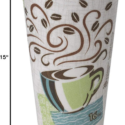 Dixie PerfecTouch WiseSize Coffee Design Insulated Paper Cup, 16oz Cups and Lids Bundle (16 oz, 50 Cups, 50 Lids)