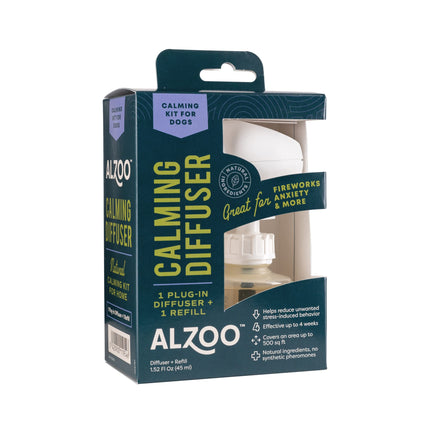 ALZOO Calming Diffuser Kit for Dogs, Includes 1 Plug-in Diffuser & 1 Refill, Helps Reduce Unwanted Stress-Induced Behavior, 100% Plant-Based Active Ingredients, Covers Up to 500 Sq. Ft, 1.52 Fl. Oz.