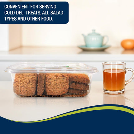 Clear Plastic Hinged Take-Out Containers – Clamshell Food Containers for Dessert, Cake, Snacks, Salads – Disposable, Leak-Resistant, Stackable – Takeout Tray with Secure Lid Closure (50 Pack, 16 oz)