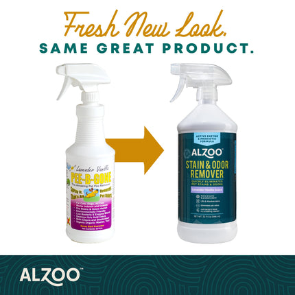 ALZOO Stain & Odor Remover, Quickly Lifts & Dissolves Pet Stains & Helps Eliminate Odors, 100% Plant-Based Active Ingredients, Lavender Vanilla Scent, 32 Fl. Oz Spray Bottle