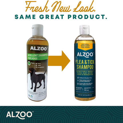 ALZOO Natural Flea and Tick Repellent Shampoo for Dogs, Effectively Repels Fleas, Ticks & Mosquitos, Plant-Based Active Ingredients, Sulfate & Paraben-Free, 12 Fl. Oz.