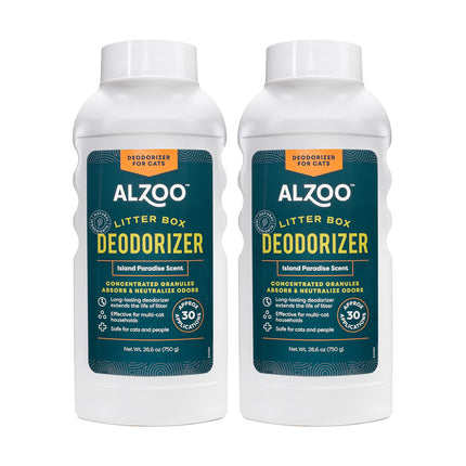 ALZOO Cat Litter Deodorizer, Concentrated Granules Absorb & Help Neutralize Odors, 100% Plant-Based Active Ingredients, Up to 30 Uses, Island Paradise Scent, 26.6 Oz., Pack of 2