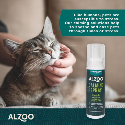 ALZOO Cat Calming Spray - Natural Plant Based Stress & Anxiety Relief, Valerian & Lavadin Blend, No Synthetic Pheromones, Stress and Anxiety Relief During Travel, Vet, Fireworks, Separation