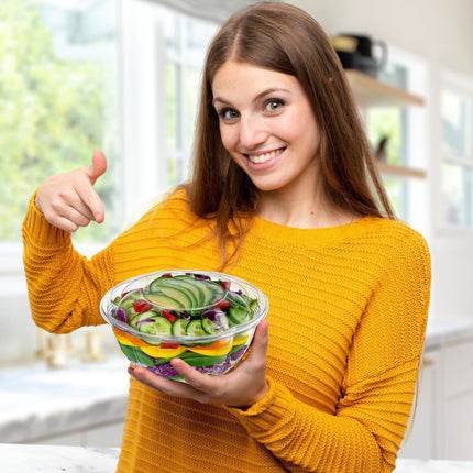 Ruthy's Outlet Plastic Salad Bowls W/Airtight Dome Lids Disposable - Clear Serving Bowls | BPA-Free | Leak-Proof | Meal Prep, Catering, Parties, Takeout, To-Go & Food Storage (50 Pack, 24, Ounce)