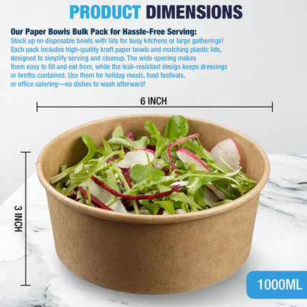 Ruthy's Outlet Kraft Salad Bowls W/Clear Lids – Disposable Paper Salad Containers, Eco-Friendly | Leak-Resistant | Microwave Safe – Ideal for Meal Prep, To-Go Orders & Catering (25, 16 oz)