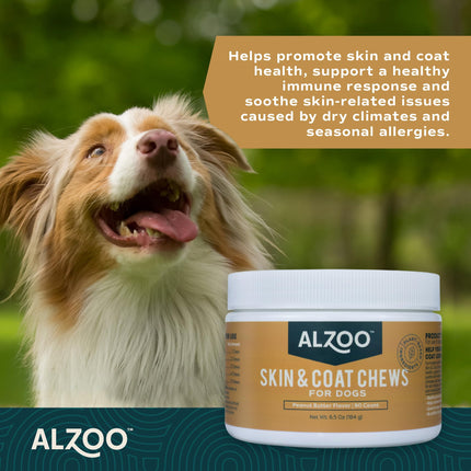 ALZOO Allergy Chews for Dogs, 100% Plant-Based Active Ingredients, Peanut Butter Flavor, 90 Count