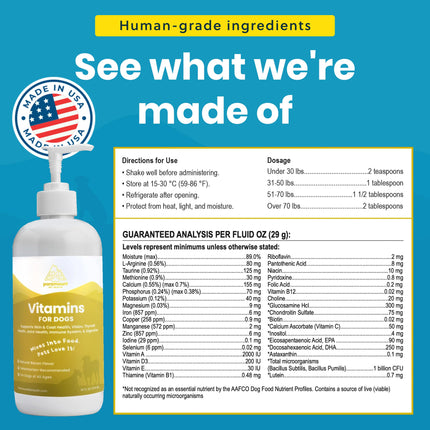 Paramount Pet Health Liquid Multivitamin for Dogs with Probiotics, 8 in 1 Vitamins for Immune Support, Energy & Digestion, High Absorption Liquid Dog Supplement, Made in USA, 32 oz