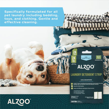ALZOO Laundry Detergent Strips For Pet Laundry, Removes Dirt, Odors and Stains, Fragrance Free, 12 Sheets