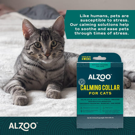 ALZOO Calming Collar for Cats, Helps Calm Pets During Thunder, Fireworks, Separation Anxiety & More, Effective Up to 4 Weeks, 100% Plant-Based Active Ingredients
