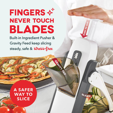 DASH Safe Slice® Mandoline Slicer, Julienne + Dicer for Vegetables, Meal Prep & More with 30+ Presets & Thickness Adjuster - Grey