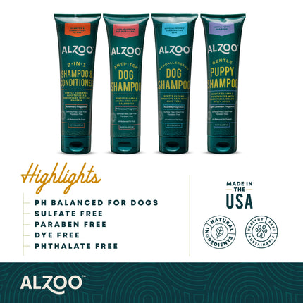 ALZOO Anti-Itch Shampoo for Dogs, Specially Formulated for Dogs with Dry, Itchy Skin, 100% Plant-Based Active Ingredients, Palmarosa Fragrance, Made in USA, 8 Fl. Oz.