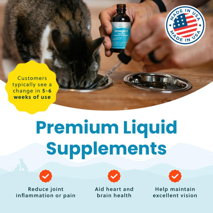 Wild-Caught Omega 3 Fish Oil for Dogs & Cats, Liquid EPA DHA Supplement for Skin, Coat, Joints & Heart, Low-Odor Omega 3 Drops for Small Dog Breeds & Cats with Itchy Skin, 2 oz