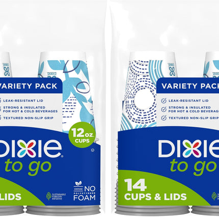 Dixie To Go Paper Coffee Cups With Lids, 12 oz, 156 ct, Disposable Insulated Paper Cups for On-The-Go Hot or Cold Beverages