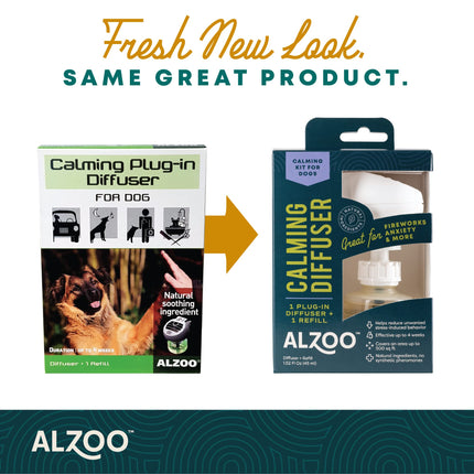 ALZOO Calming Diffuser Kit for Dogs, Includes 1 Plug-in Diffuser & 1 Refill, Helps Reduce Unwanted Stress-Induced Behavior, 100% Plant-Based Active Ingredients, Covers Up to 500 Sq. Ft, 1.52 Fl. Oz.