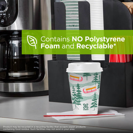 Dixie PerfecTouch (5342DX94) 12 oz Insulated Paper Hot Coffee Cups, Limited Edition Holiday Cups in Winter Fun Designs, 500 Count (20 Packs of 25 Cups)