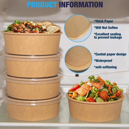 Ruthy's Outlet Kraft Salad Bowls W/Clear Lids – Disposable Paper Salad Containers, Eco-Friendly | Leak-Resistant | Microwave Safe – Ideal for Meal Prep, To-Go Orders & Catering (25, 16 oz)