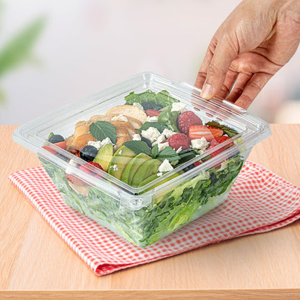 Tamper-Resistant Clear Hinged Containers with Flat Lid – Disposable Plastic Clamshell Takeout Boxes for Food, Salad, Dessert, Sandwich, Leak-Proof & Stackable – BPA-Free (50, Clear, 32 oz)