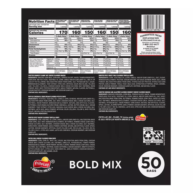 Frito Lay Bold Mix Variety Pack Chips (50 Count)