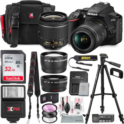 Nikon D3500 DSLR Camera with AF-P DX NIKKOR 18-55mm f/3.5-5.6G VR Lens + 32GB Card, Flash, Tripod, and Bundle