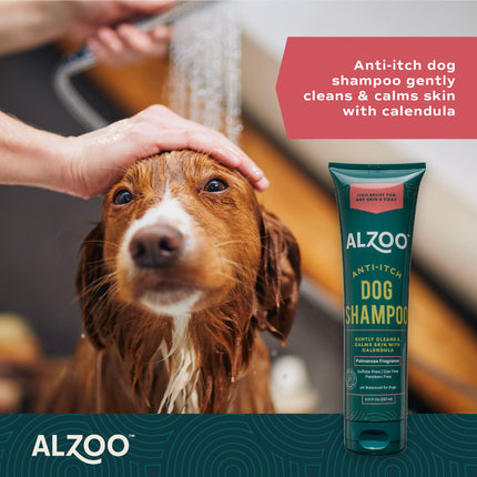 ALZOO Anti-Itch Shampoo for Dogs, Specially Formulated for Dogs with Dry, Itchy Skin, 100% Plant-Based Active Ingredients, Palmarosa Fragrance, Made in USA, 8 Fl. Oz.