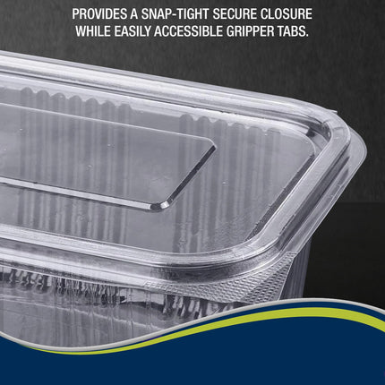 Clear Plastic Hinged Take-Out Containers – Clamshell Food Containers for Dessert, Cake, Snacks, Salads – Disposable, Leak-Resistant, Stackable – Takeout Tray with Secure Lid Closure (50 Pack, 16 oz)