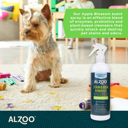 ALZOO Stain & Odor Remover, Quickly Lifts & Dissolves Pet Stains & Helps Eliminate Odors, 100% Plant-Based Active Ingredients, Lavender Vanilla Scent, 32 Fl. Oz Spray Bottle