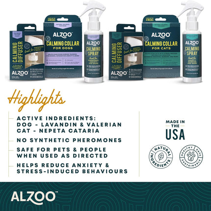 ALZOO Calming Spray for Dogs, Helps to Relieve Stress from Separation Anxiety, Travel, Vet Visits, Fireworks, etc., 100% Plant-Based Active Ingredients, 3.4 Fl. Oz Spray Bottle
