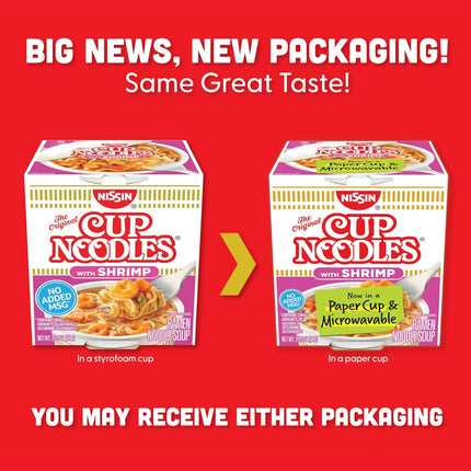 Nissin Cup Noodles Soup, Shrimp Flavor, Microwaveable Paper Cups, Instant Ramen, 2.25 Ounce (Pack of 12)
