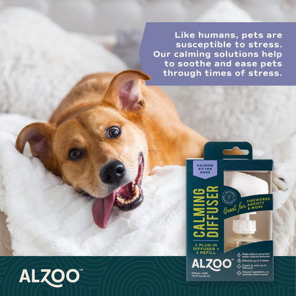 ALZOO Calming Diffuser Kit for Dogs, Includes 1 Plug-in Diffuser & 1 Refill, Helps Reduce Unwanted Stress-Induced Behavior, 100% Plant-Based Active Ingredients, Covers Up to 500 Sq. Ft, 1.52 Fl. Oz.
