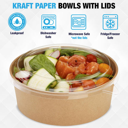 Ruthy's Outlet Kraft Salad Bowls W/Clear Lids – Disposable Paper Salad Containers, Eco-Friendly | Leak-Resistant | Microwave Safe – Ideal for Meal Prep, To-Go Orders & Catering (25, 16 oz)