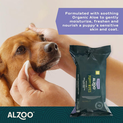 ALZOO Puppy Bundle, Grooming Wipes and Gentle Puppy Shampoo, 100% Plant-Based Active Ingredients, Made in USA