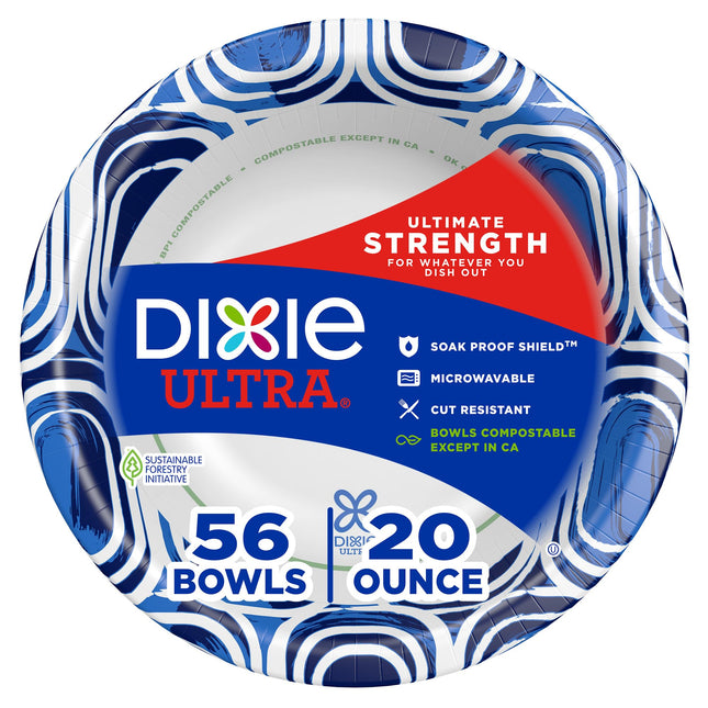 Dixie Ultra, Large Paper Bowls, 20 Oz, 26 Count (Pack of 6), Microwave Safe, Compostable, Disposable Bowls Great For Breakfast, Lunch, And Dinner Meals