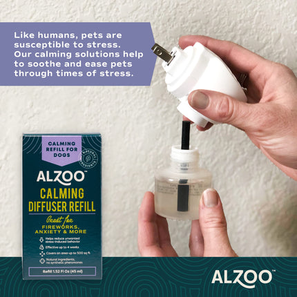 ALZOO Calming Diffuser Kit for Dogs, Includes 1 Plug-in Diffuser & 1 Refill, Helps Reduce Unwanted Stress-Induced Behavior, 100% Plant-Based Active Ingredients, Covers Up to 500 Sq. Ft, 1.52 Fl. Oz.