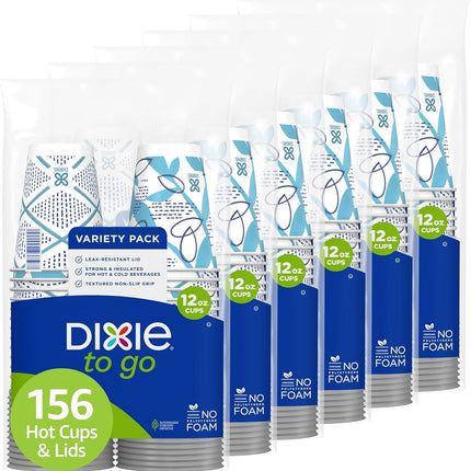 Dixie To Go Paper Coffee Cups With Lids, 12 oz, 156 ct, Disposable Insulated Paper Cups for On-The-Go Hot or Cold Beverages