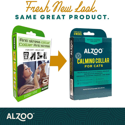 ALZOO Calming Collar for Cats, Helps Calm Pets During Thunder, Fireworks, Separation Anxiety & More, Effective Up to 4 Weeks, 100% Plant-Based Active Ingredients