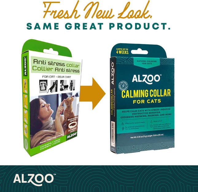 ALZOO Calming Collar for Cats, Helps Calm Pets During Thunder, Fireworks, Separation Anxiety & More, Effective Up to 4 Weeks, 100% Plant-Based Active Ingredients