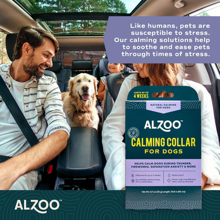ALZOO Calming Collar for Dogs, Helps Calm Pets During Thunder, Fireworks, Separation Anxiety & More, Effective Up to 4 Weeks, 100% Plant-Based Active Ingredients