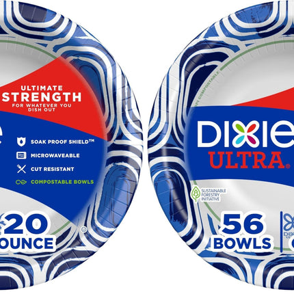 Dixie Ultra, Large Paper Bowls, 20 Oz, 26 Count (Pack of 6), Microwave Safe, Compostable, Disposable Bowls Great For Breakfast, Lunch, And Dinner Meals