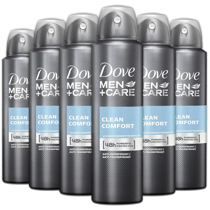 Dove Men + Care Antiperspirant Deodorant Spray, 6 Pack, 48H Protection, Long-Lasting Clean Comfort Scent, Soothes & Moisturises Skin, 5 oz. Each