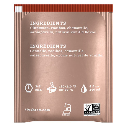 Stash Tea Cinnamon Vanilla Herbal Tea Bags Case of 6/18 Bags