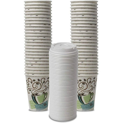 Dixie PerfecTouch WiseSize Coffee Design Insulated Paper Cup, 12oz Cups with Lids - 50 Cups & 50 Lids