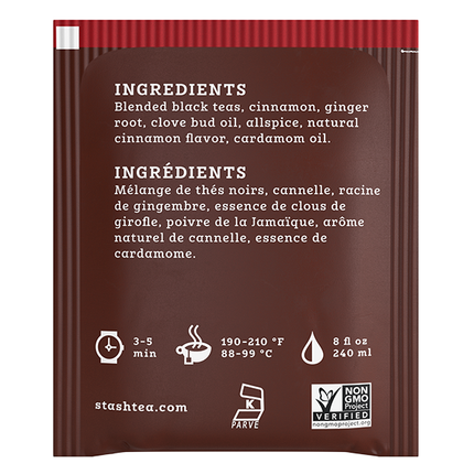 Stash Tea Double Spice Chai Black Tea Bags Case of 6/18 Bags