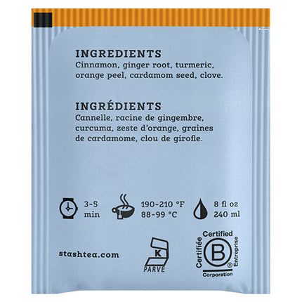 Stash Tea Golden Turmeric Chai Herbal Tea Bags Case of 6/18 Bags
