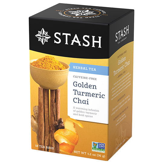 Stash Tea Golden Turmeric Chai Herbal Tea Bags Case of 6/18 Bags