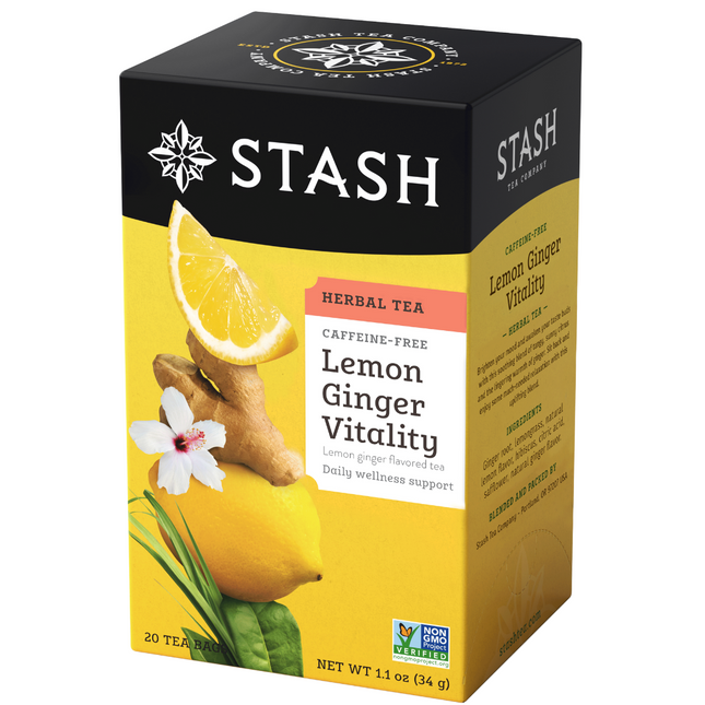 Stash Tea Lemon Ginger Vitality Herbal Tea Bags Case of 6/20 Bags