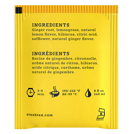 Stash Tea Lemon Ginger Vitality Herbal Tea Bags Case of 6/20 Bags