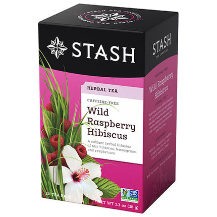 Stash Tea Wild Raspberry Hibiscus Herbal Tea Bags Case of 6/20 Bags