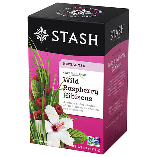Stash Tea Wild Raspberry Hibiscus Herbal Tea Bags Case of 6/20 Bags
