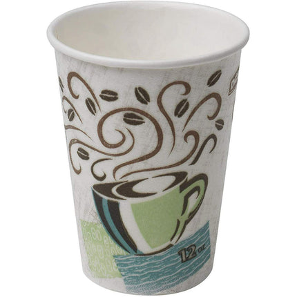 Dixie PerfecTouch WiseSize Coffee Design Insulated Paper Cup, 12oz Cups with Lids - 50 Cups & 50 Lids
